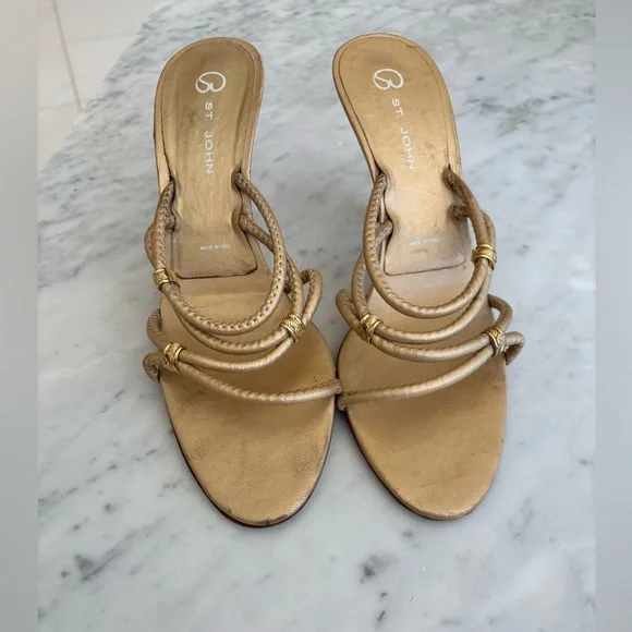 St. John Metallic Gold Women's Sandals - Picture 1 of 9